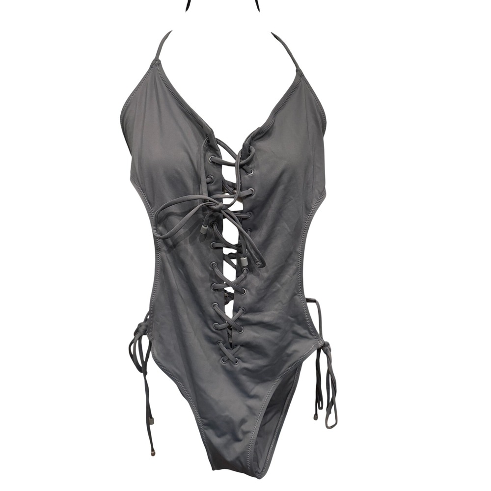 Skims Track Signature Gunmetal Monokini - Picture 2 of 6